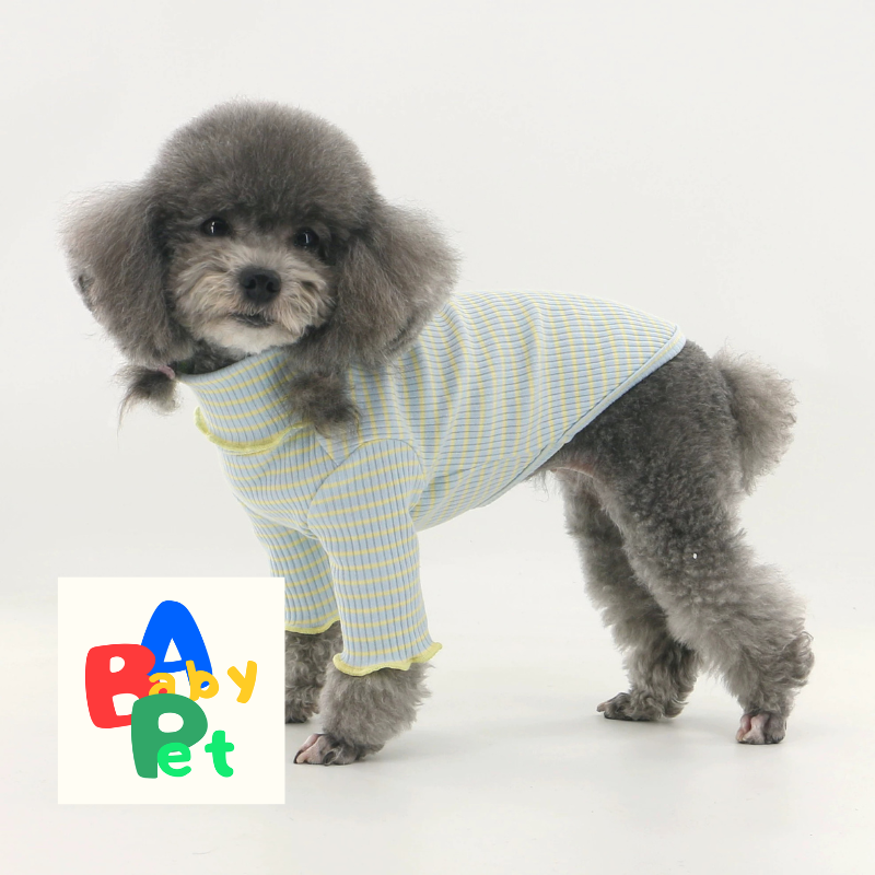 Pet spring/autumn lightweight ribbed striped ruffled collar pure cotton Teddy dog undershirt