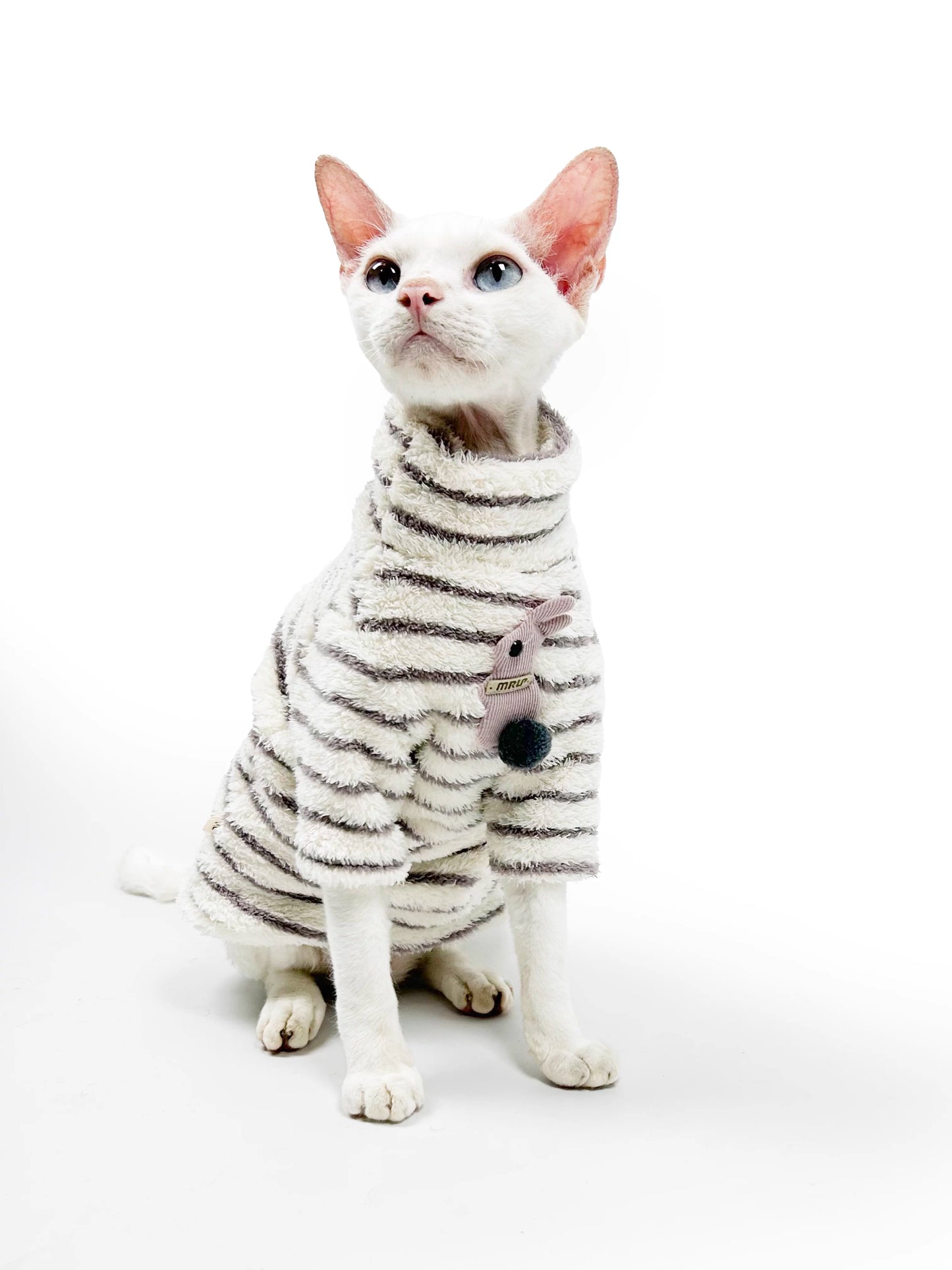 Autumn/Winter Hairless Cat Clothing — Sphynx & Devon Rex — 4-Way Stretch, Comfortable, Warm, Anti-Shedding, Striped Design