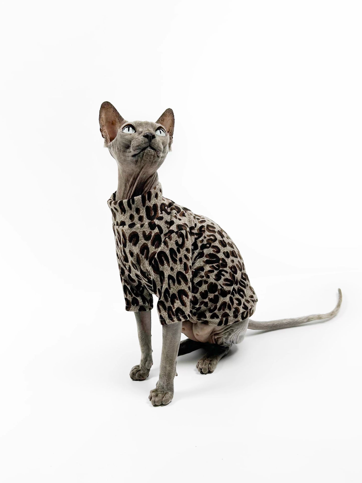 Spring/Summer Hairless Cat Clothes, Sphinx Devon Air-Conditioned Clothing, Thin Base Layer Shirt, Leopard Print Trendy and Cool