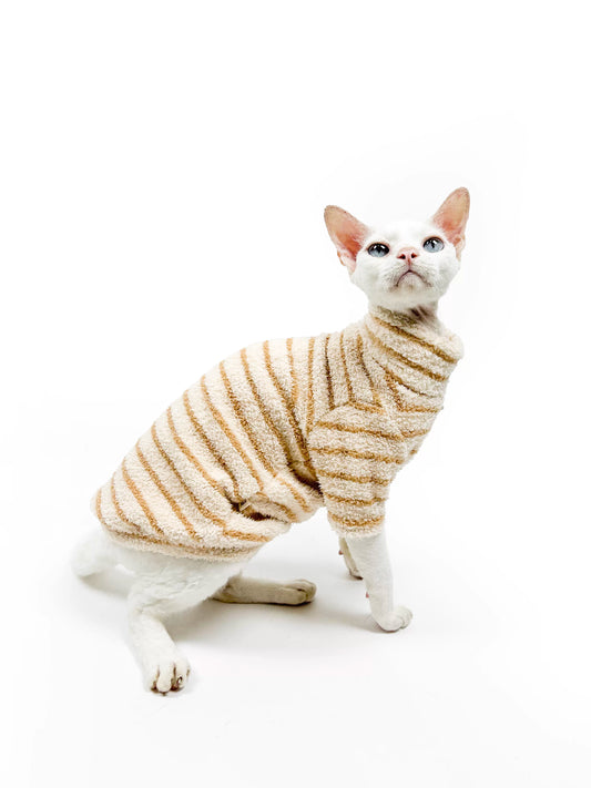 Autumn/Winter Hairless Cat Clothing — Sphynx & Devon Rex — 4-Way Stretch, Comfortable, Warm, Anti-Shedding, Striped Design