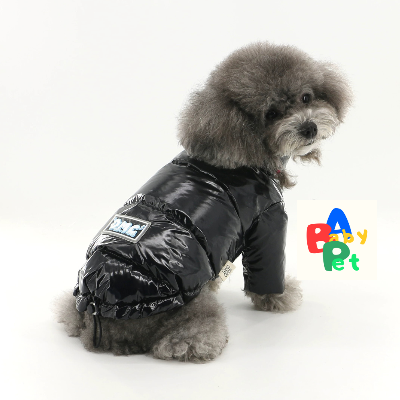 Original Autumn/Winter Black Glossy Waterproof Down Vest for Teddy Dogs with Detachable Hood