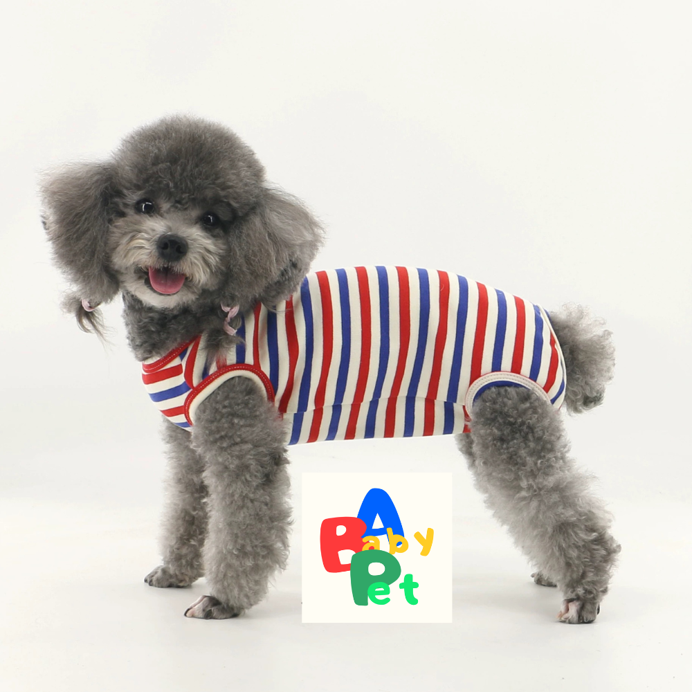 Thick, fleece-lined, colorful striped pure cotton Teddy dog vest for spring and autumn, post-spaying/neutering