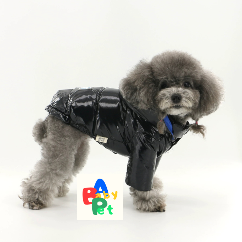 Original Autumn/Winter Black Glossy Waterproof Down Vest for Teddy Dogs with Detachable Hood