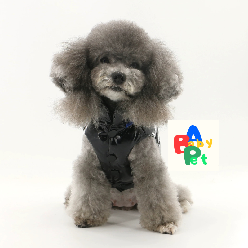 Original Autumn/Winter Black Glossy Waterproof Down Vest for Teddy Dogs with Detachable Hood