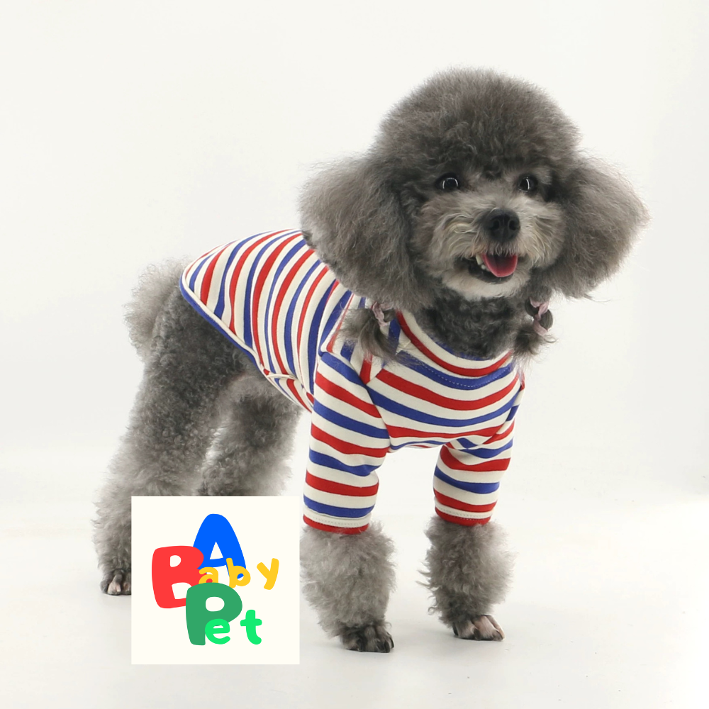 Thick, fleece-lined, colorful striped pure cotton Teddy dog vest for spring and autumn, post-spaying/neutering