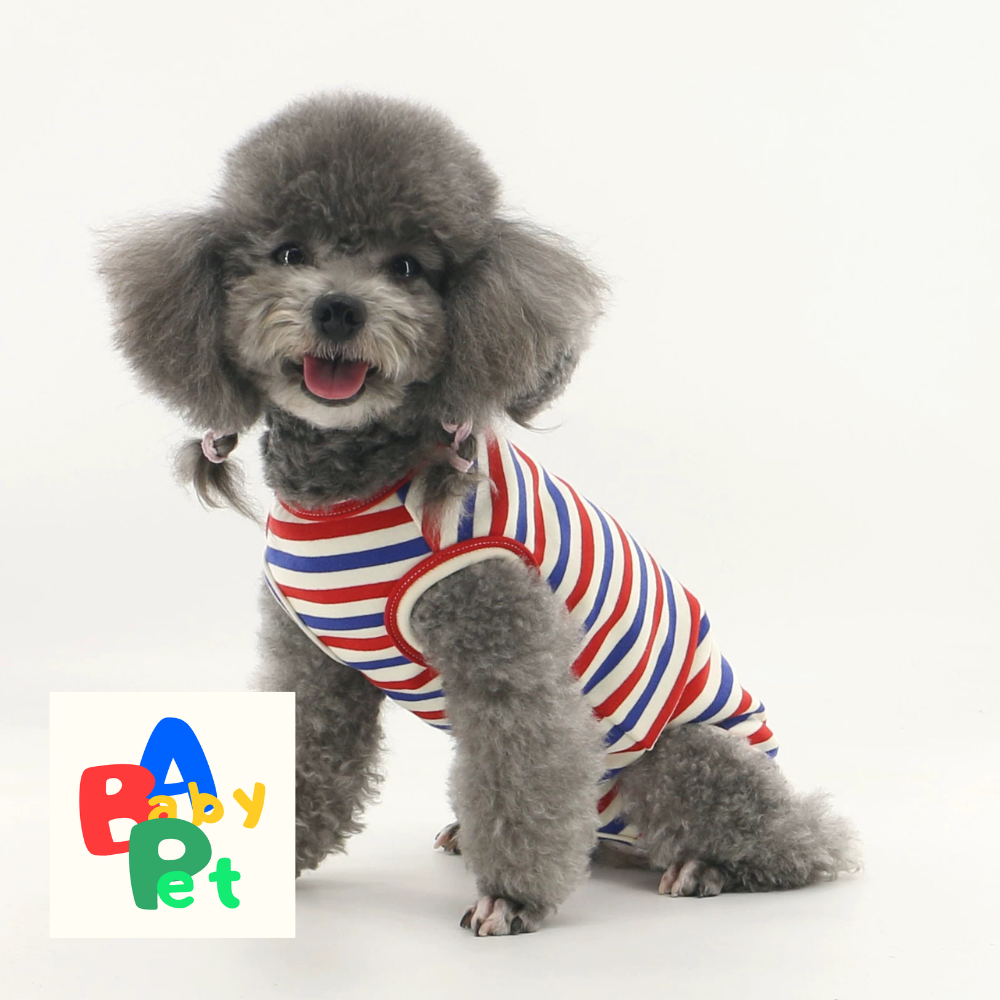 Thick, fleece-lined, colorful striped pure cotton Teddy dog vest for spring and autumn, post-spaying/neutering
