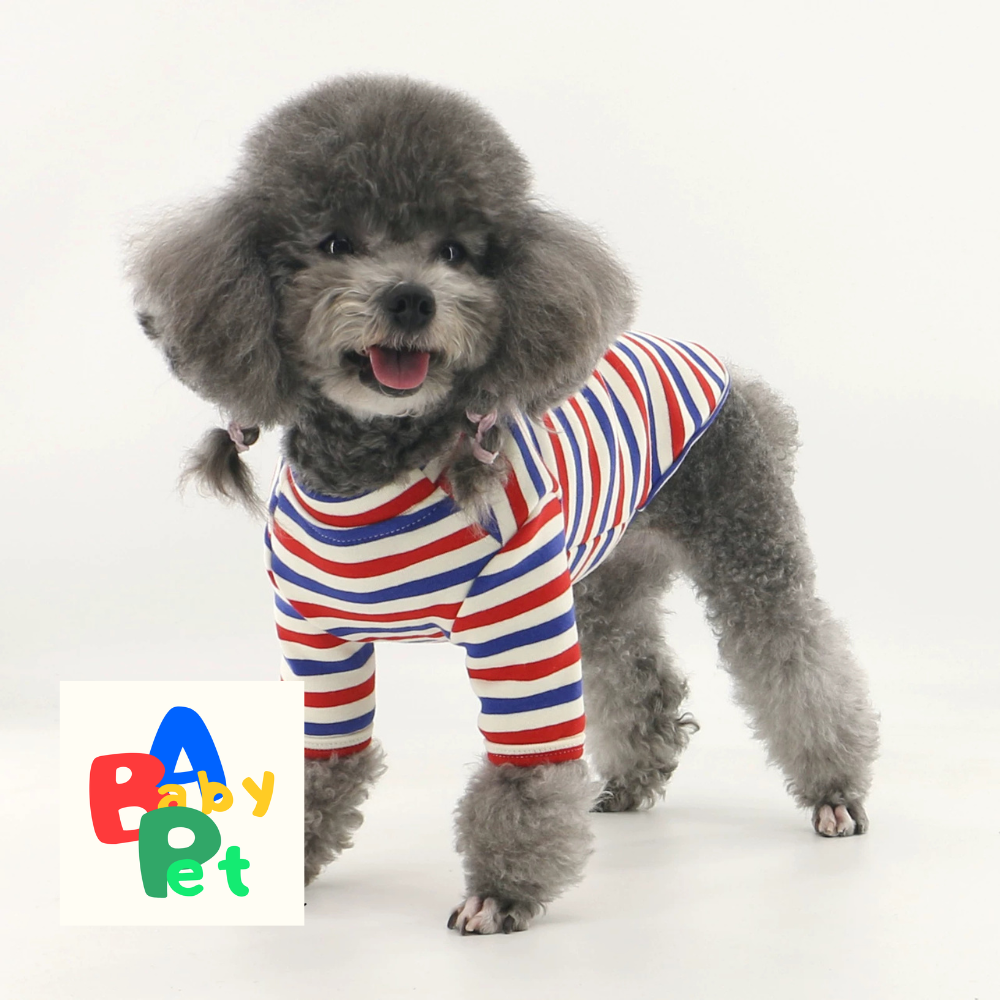 Thick, fleece-lined, colorful striped pure cotton Teddy dog vest for spring and autumn, post-spaying/neutering