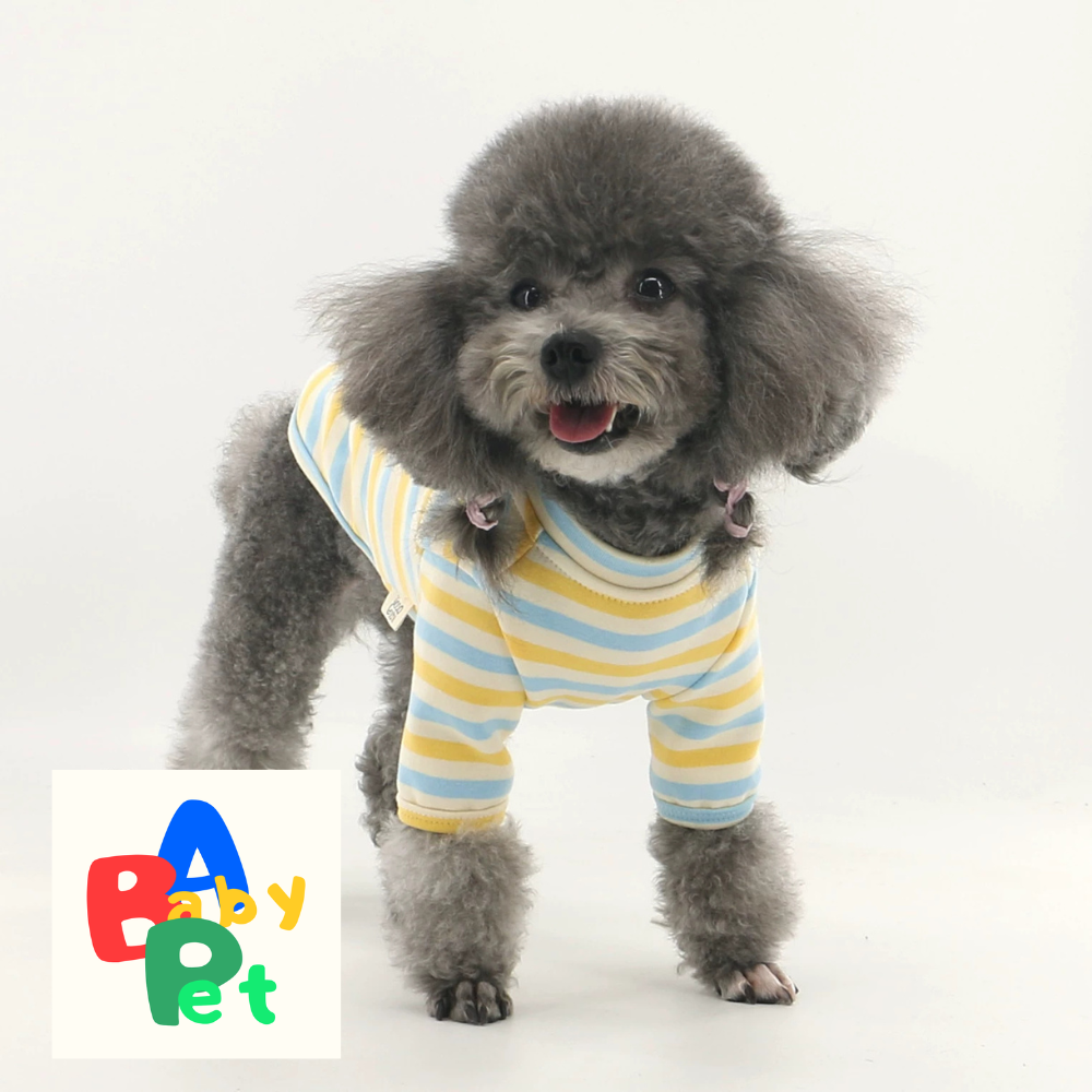 Thick, fleece-lined, colorful striped pure cotton Teddy dog vest for spring and autumn, post-spaying/neutering
