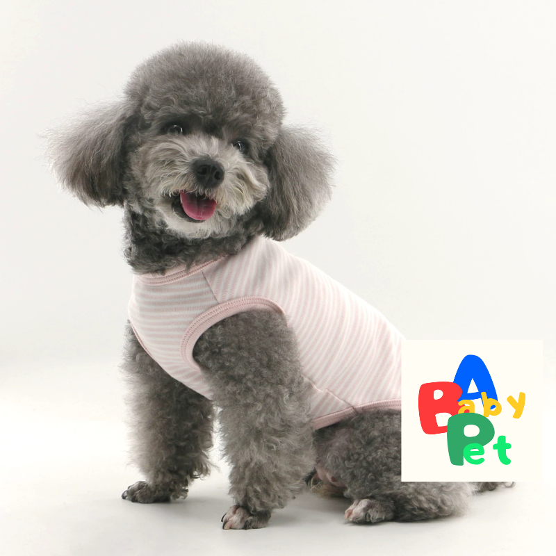 Cute striped short-legged teddy bear T-shirt/vest, made of pure cotton, perfect for spring and autumn