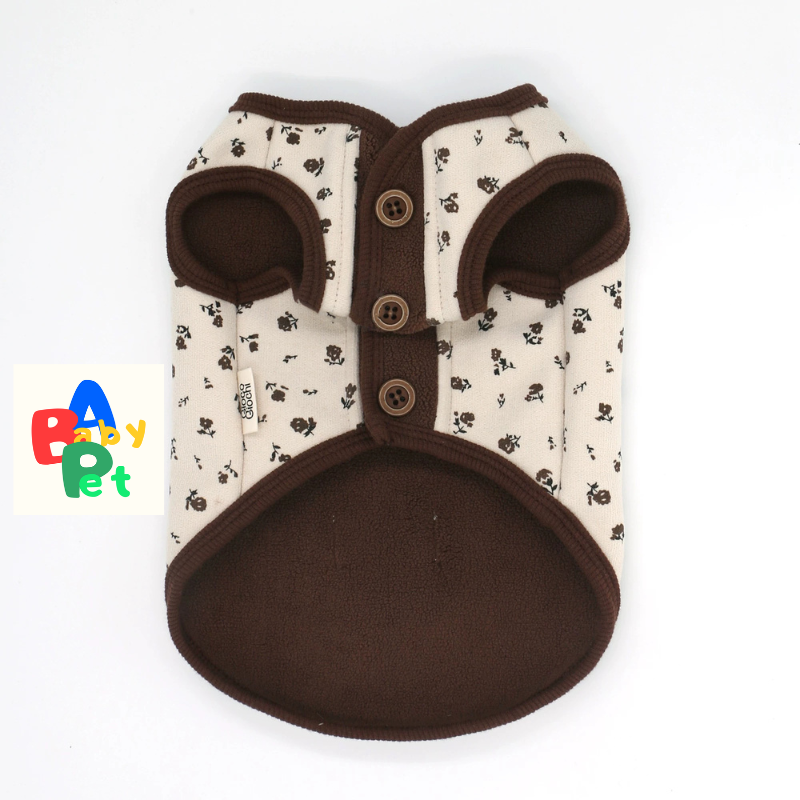 Thick, floral-print fleece vest for Teddy dogs, perfect for autumn and winter, color-blocked design
