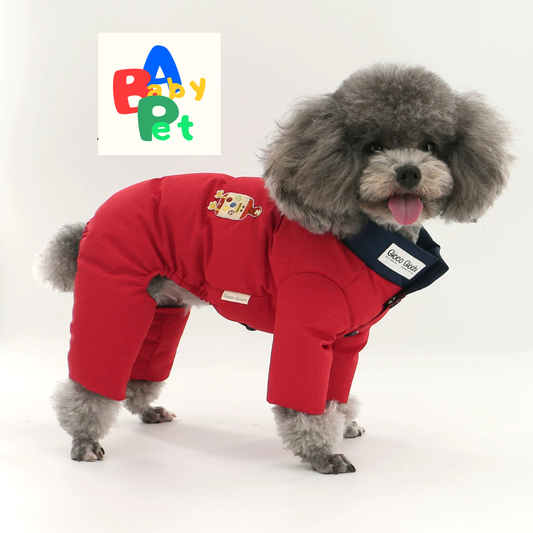 Original Pet Autumn/Winter Thick Warm Patchwork Color-Blocked Down Jacket for Dogs, Red for New Year
