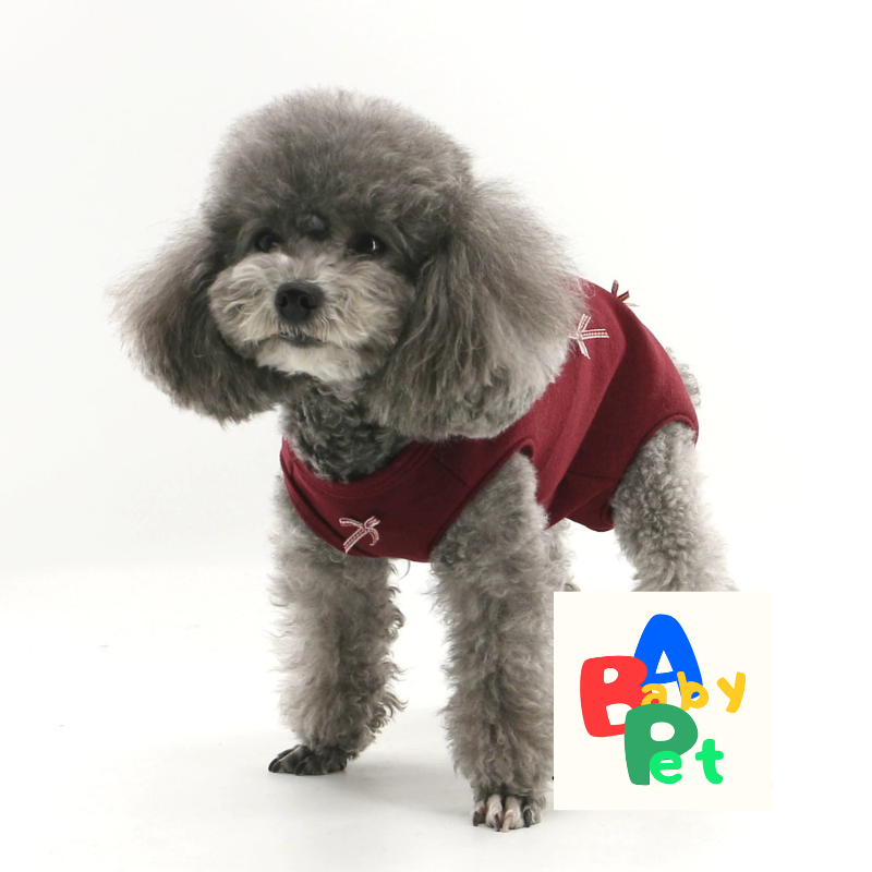 Autumn/Winter Burgundy Female Dog Belly Cover Cardigan with Bow Tie; New Year's Teddy Dog (Neutered)