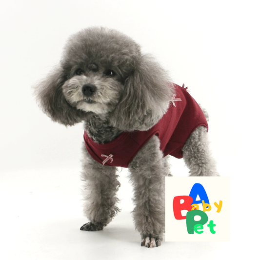 Autumn/Winter Burgundy Female Dog Belly Cover Cardigan with Bow Tie; New Year's Teddy Dog (Neutered)