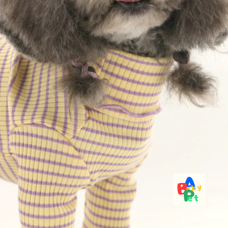 Pet spring/autumn lightweight ribbed striped ruffled collar pure cotton Teddy dog undershirt