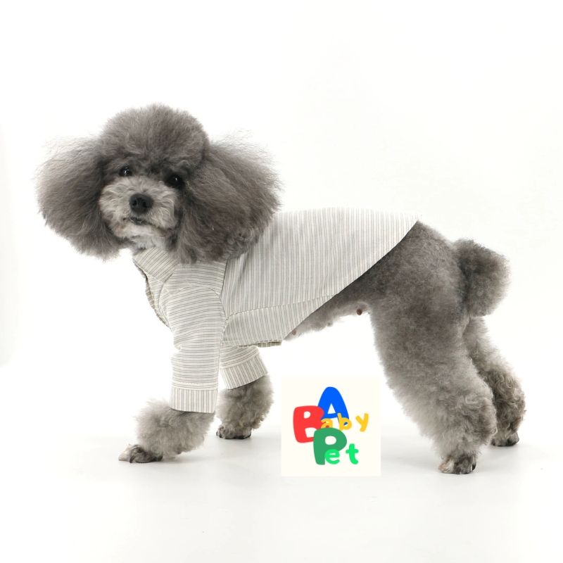 Dog-themed Spring/Autumn Thin Retro British Style Striped Cotton Shirt, Pet Birthday Wedding Suit