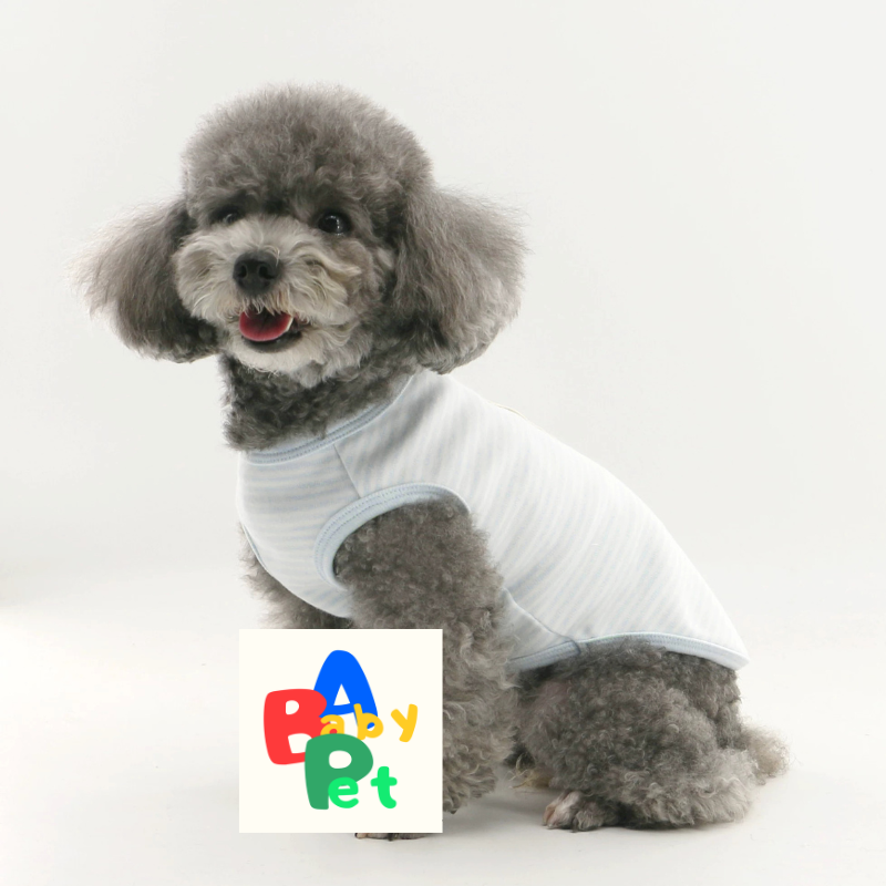 Cute striped short-legged teddy bear T-shirt/vest, made of pure cotton, perfect for spring and autumn