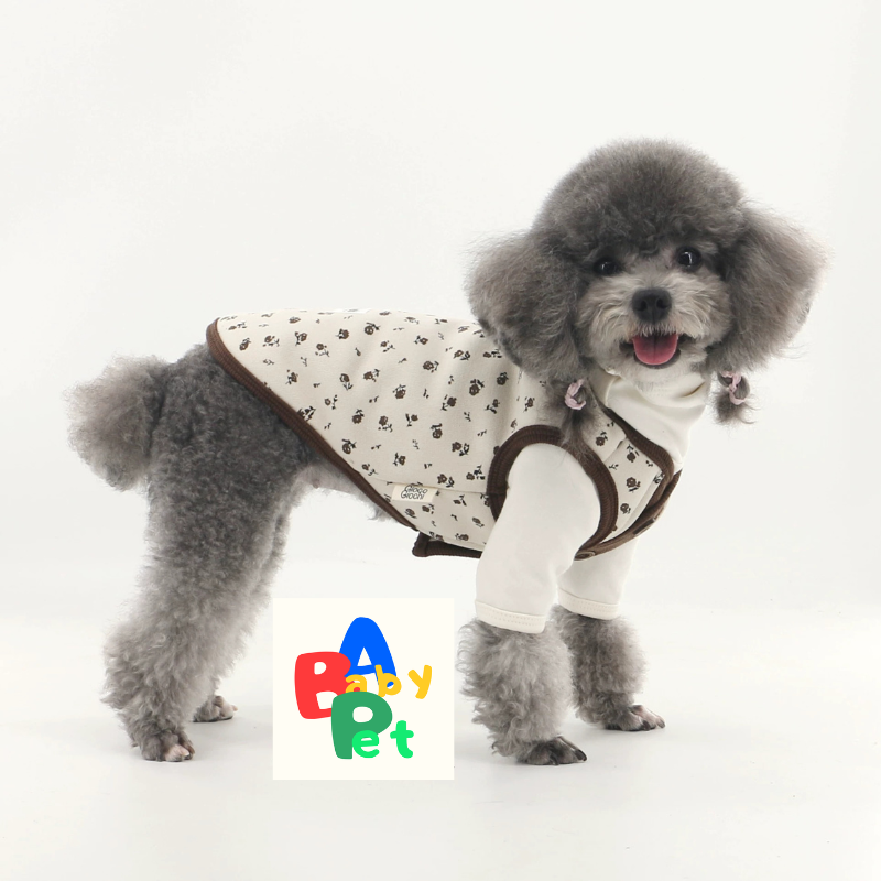 Thick, floral-print fleece vest for Teddy dogs, perfect for autumn and winter, color-blocked design