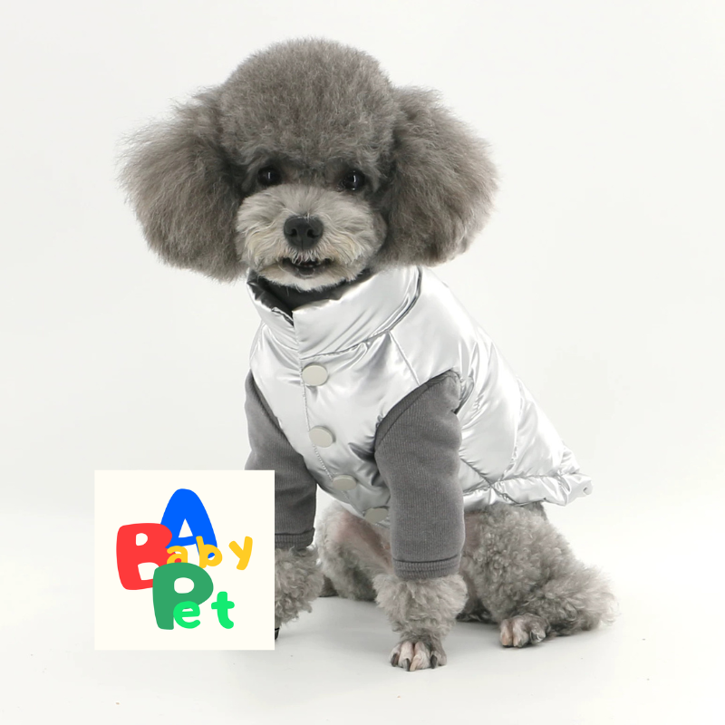 Original Autumn/Winter Silver Windproof, Rainproof, and Snowproof Dog Down Jacket Vest for Teddy Bears