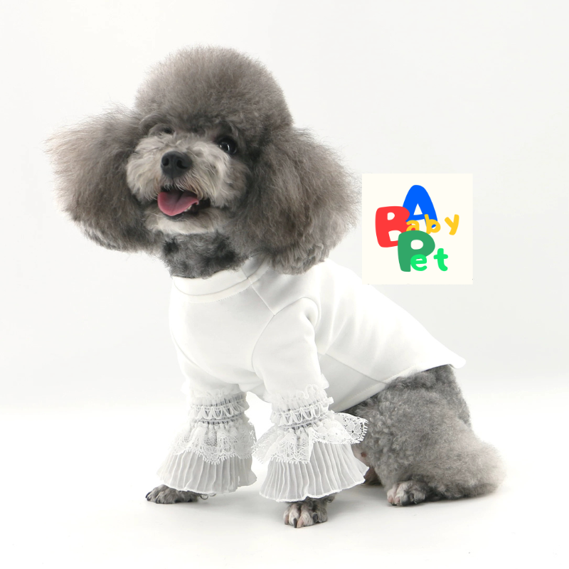 Pet Spring/Autumn Thin Pure Cotton Lace Long-Sleeved Pullover Base Layer Teddy Birthday Wedding Dress