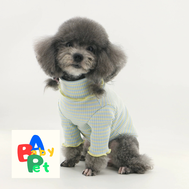 Pet spring/autumn lightweight ribbed striped ruffled collar pure cotton Teddy dog undershirt