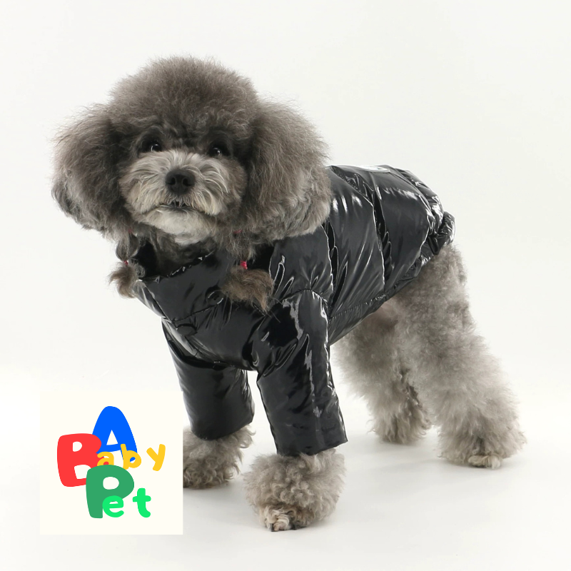 Original Autumn/Winter Black Glossy Waterproof Down Vest for Teddy Dogs with Detachable Hood