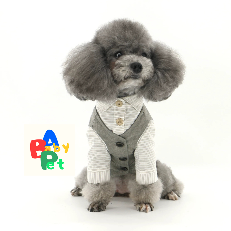 Dog-themed Spring/Autumn Thin Retro British Style Striped Cotton Shirt, Pet Birthday Wedding Suit