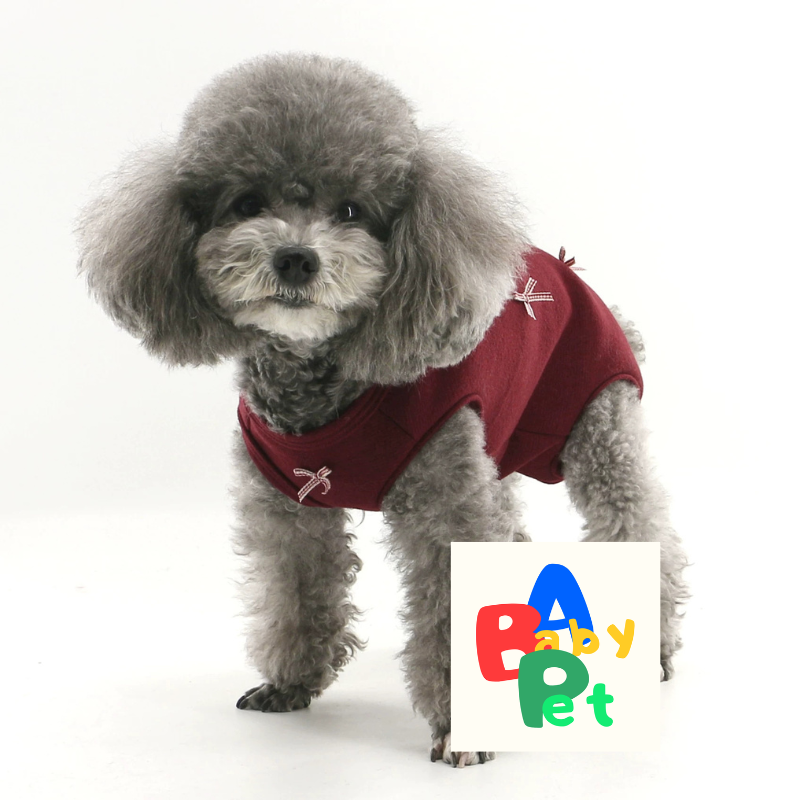 Autumn/Winter Burgundy Female Dog Belly Cover Cardigan with Bow Tie; New Year's Teddy Dog (Neutered)