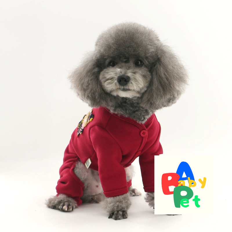 Thick, Autumn/Winter Cardigan for Pets, Made of Yokoskin, Bright Red, Perfect for New Year's Wear, Teddy Bear Sweater