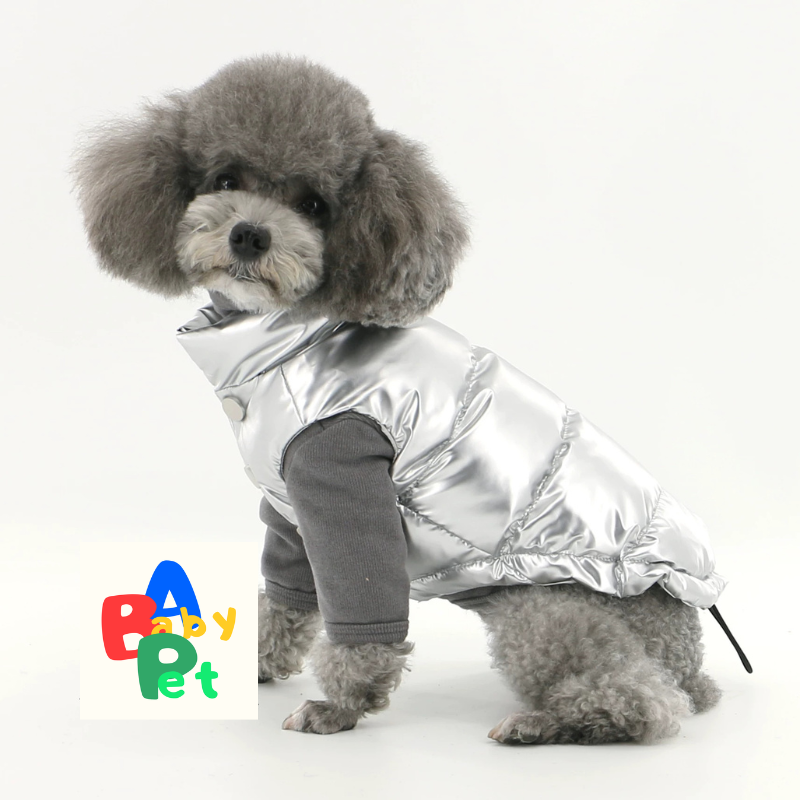 Original Autumn/Winter Silver Windproof, Rainproof, and Snowproof Dog Down Jacket Vest for Teddy Bears
