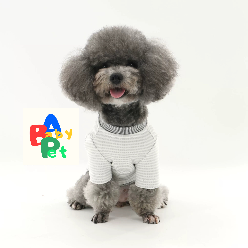Original Pet Style Spring/Autumn Pure Cotton Striped Crew Neck Teddy Bear T-Shirt (Two-Piece Style)