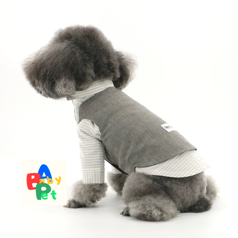 Dog-themed Spring/Autumn Thin Retro British Style Striped Cotton Shirt, Pet Birthday Wedding Suit