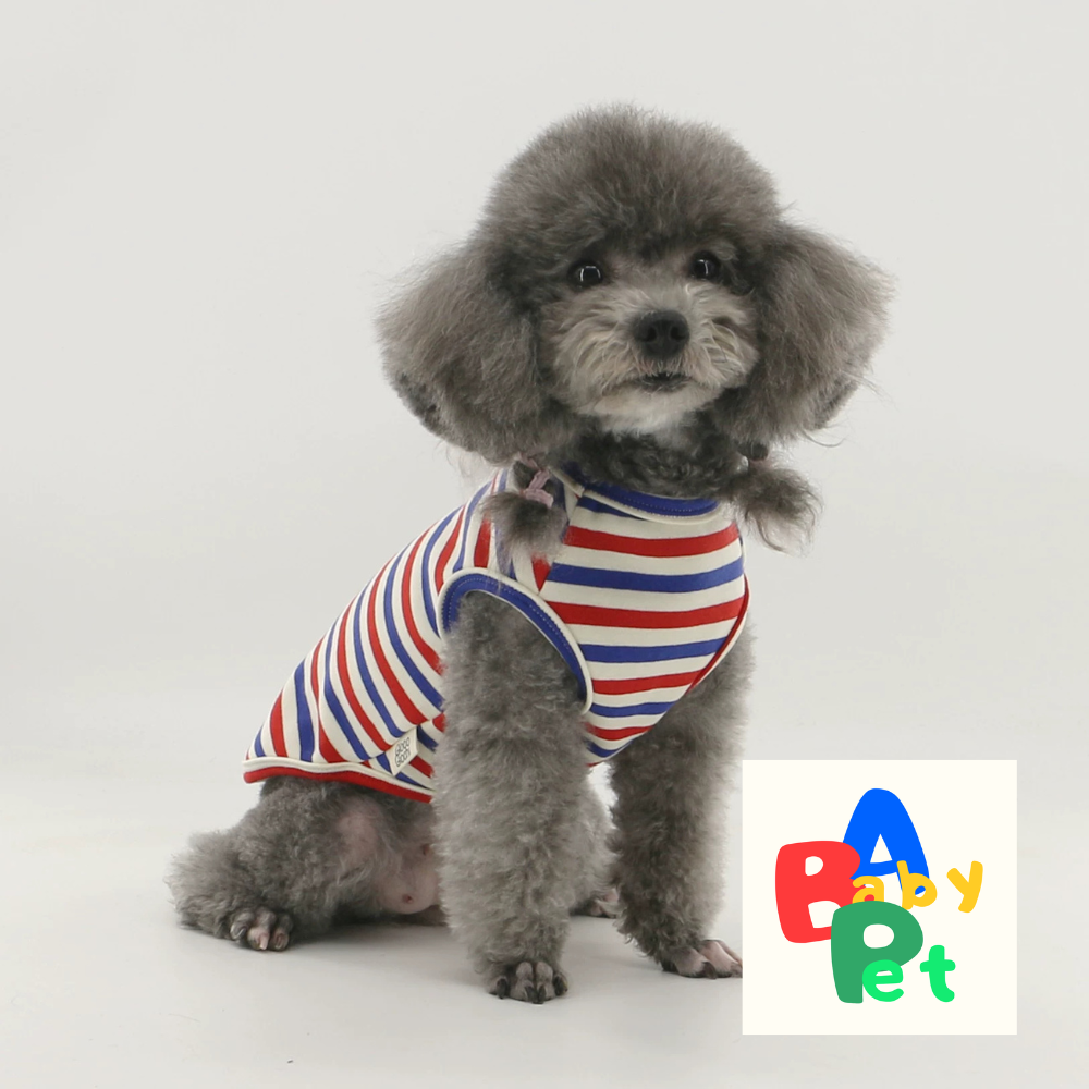 Thick, fleece-lined, colorful striped pure cotton Teddy dog vest for spring and autumn, post-spaying/neutering