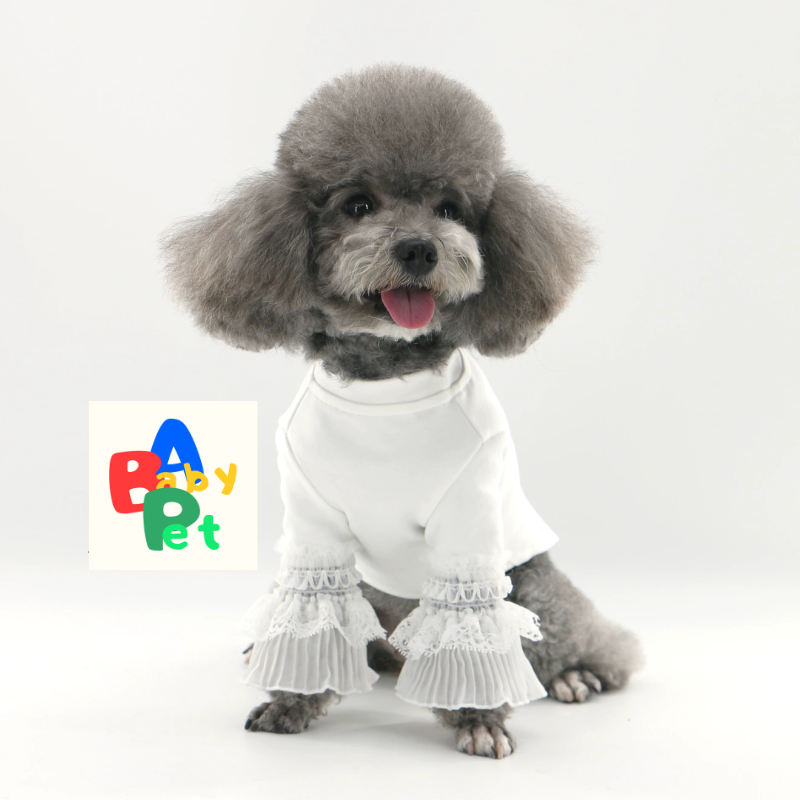 Pet Spring/Autumn Thin Pure Cotton Lace Long-Sleeved Pullover Base Layer Teddy Birthday Wedding Dress