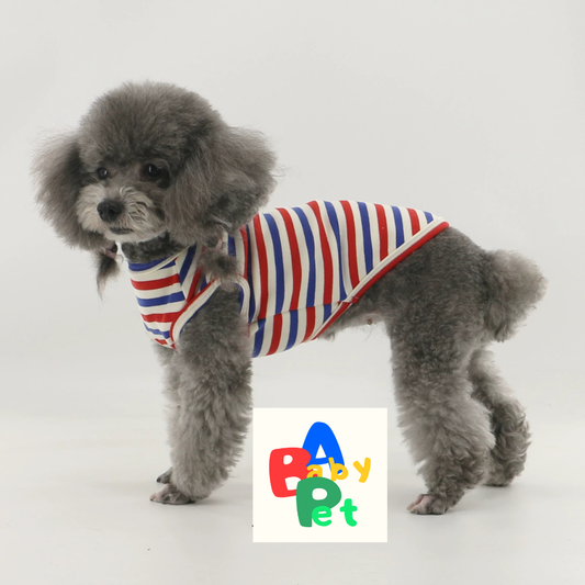 Thick, fleece-lined, colorful striped pure cotton Teddy dog vest for spring and autumn, post-spaying/neutering