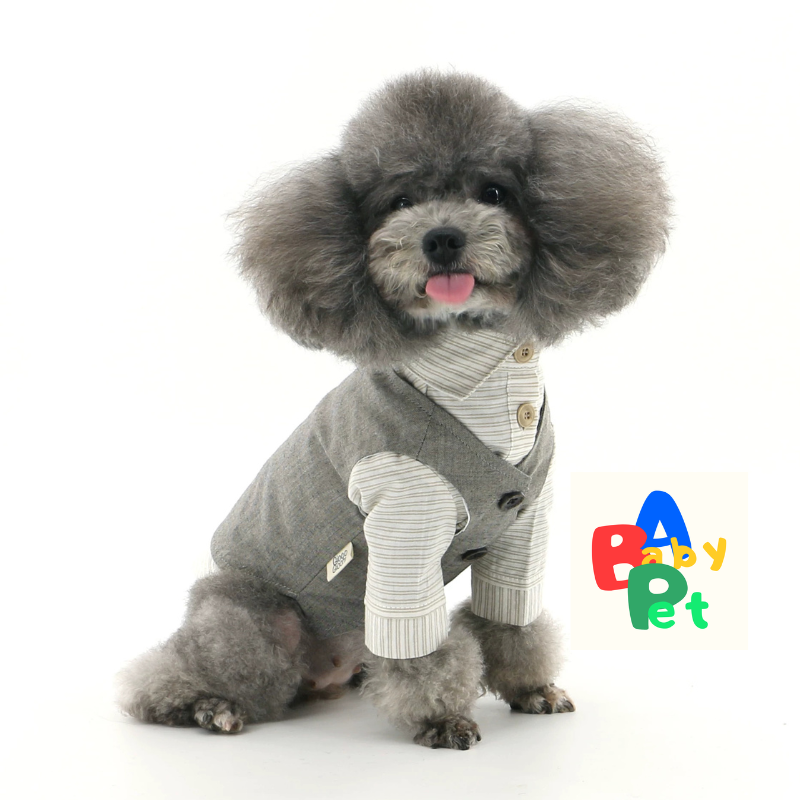 Dog-themed Spring/Autumn Thin Retro British Style Striped Cotton Shirt, Pet Birthday Wedding Suit