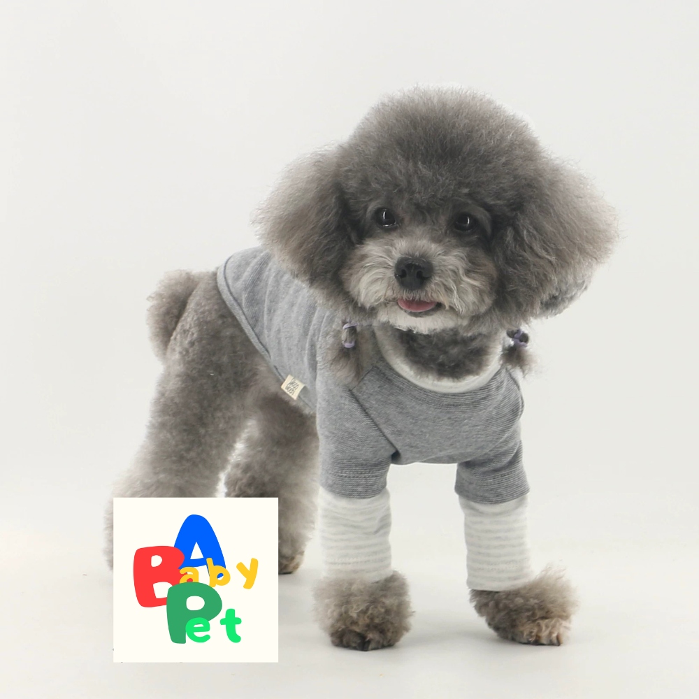 Original Pet Style Spring/Autumn Pure Cotton Striped Crew Neck Teddy Bear T-Shirt (Two-Piece Style)