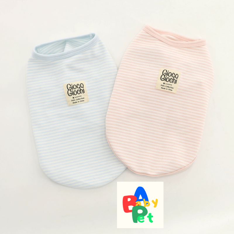 Cute striped short-legged teddy bear T-shirt/vest, made of pure cotton, perfect for spring and autumn