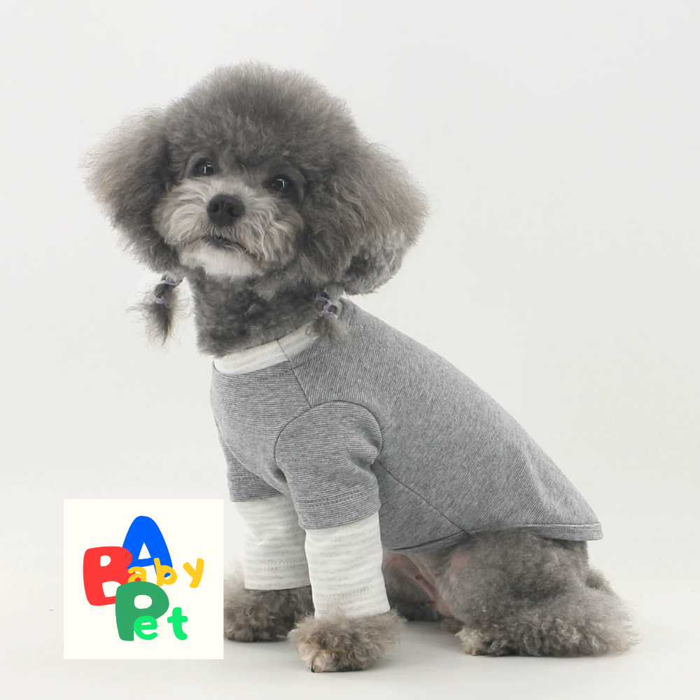 Original Pet Style Spring/Autumn Pure Cotton Striped Crew Neck Teddy Bear T-Shirt (Two-Piece Style)