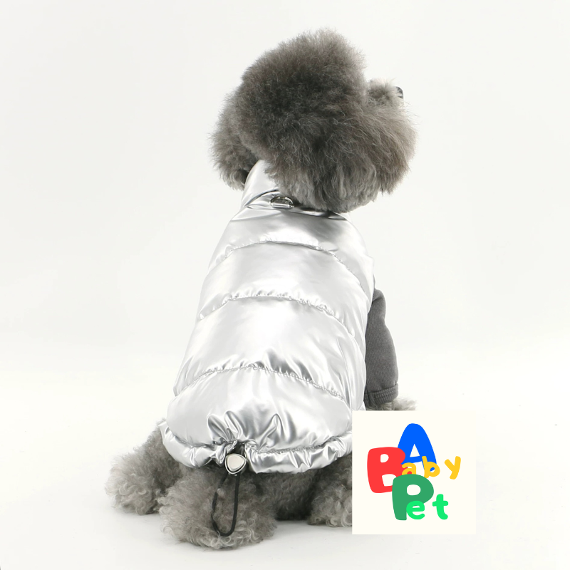Original Autumn/Winter Silver Windproof, Rainproof, and Snowproof Dog Down Jacket Vest for Teddy Bears