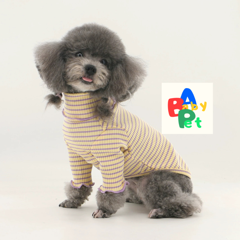 Pet spring/autumn lightweight ribbed striped ruffled collar pure cotton Teddy dog undershirt