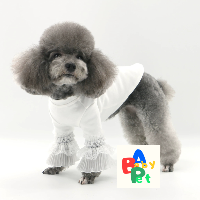 Pet Spring/Autumn Thin Pure Cotton Lace Long-Sleeved Pullover Base Layer Teddy Birthday Wedding Dress