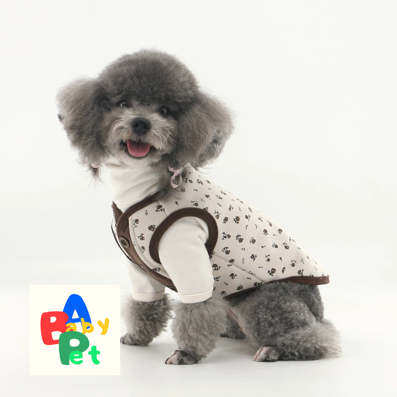 Thick, floral-print fleece vest for Teddy dogs, perfect for autumn and winter, color-blocked design