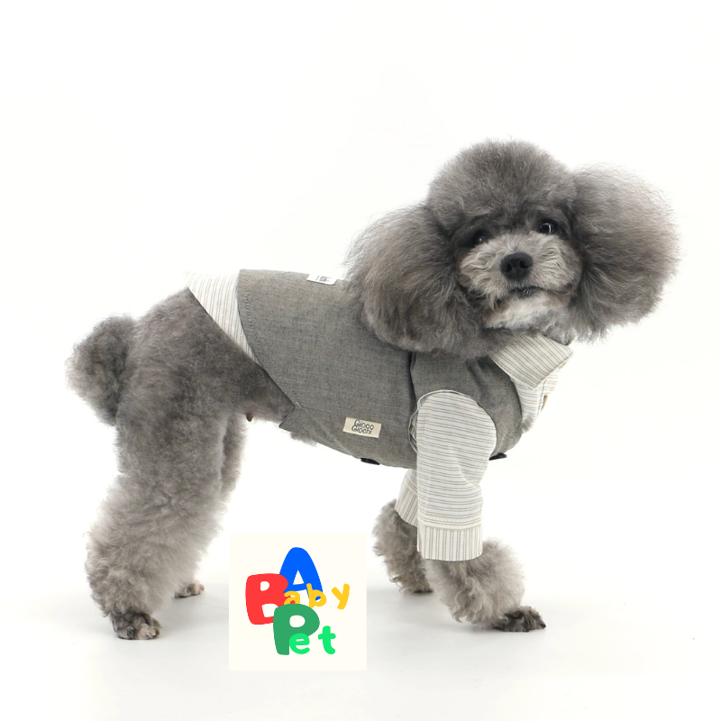 Dog-themed Spring/Autumn Thin Retro British Style Striped Cotton Shirt, Pet Birthday Wedding Suit