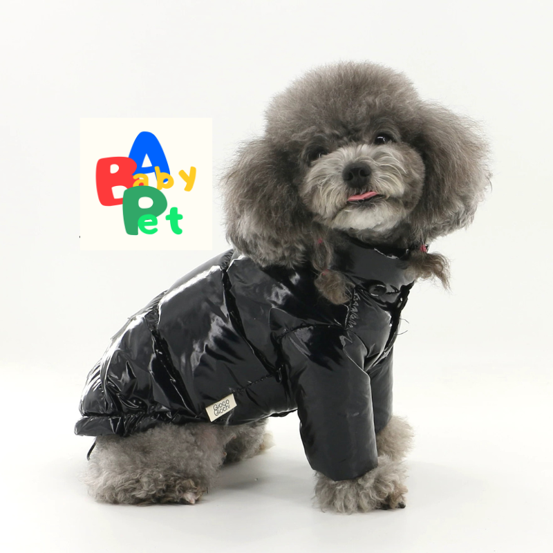 Original Autumn/Winter Black Glossy Waterproof Down Vest for Teddy Dogs with Detachable Hood