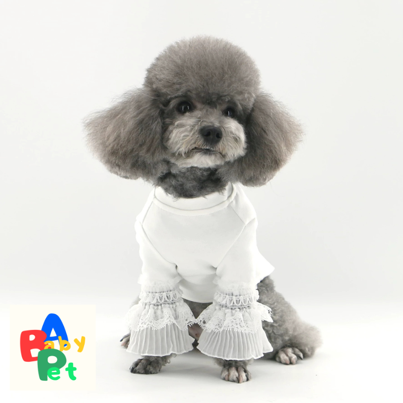 Pet Spring/Autumn Thin Pure Cotton Lace Long-Sleeved Pullover Base Layer Teddy Birthday Wedding Dress