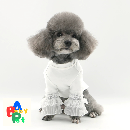 Pet Spring/Autumn Thin Pure Cotton Lace Long-Sleeved Pullover Base Layer Teddy Birthday Wedding Dress