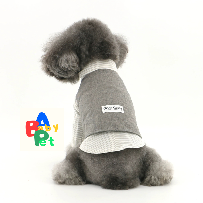 Dog-themed Spring/Autumn Thin Retro British Style Striped Cotton Shirt, Pet Birthday Wedding Suit