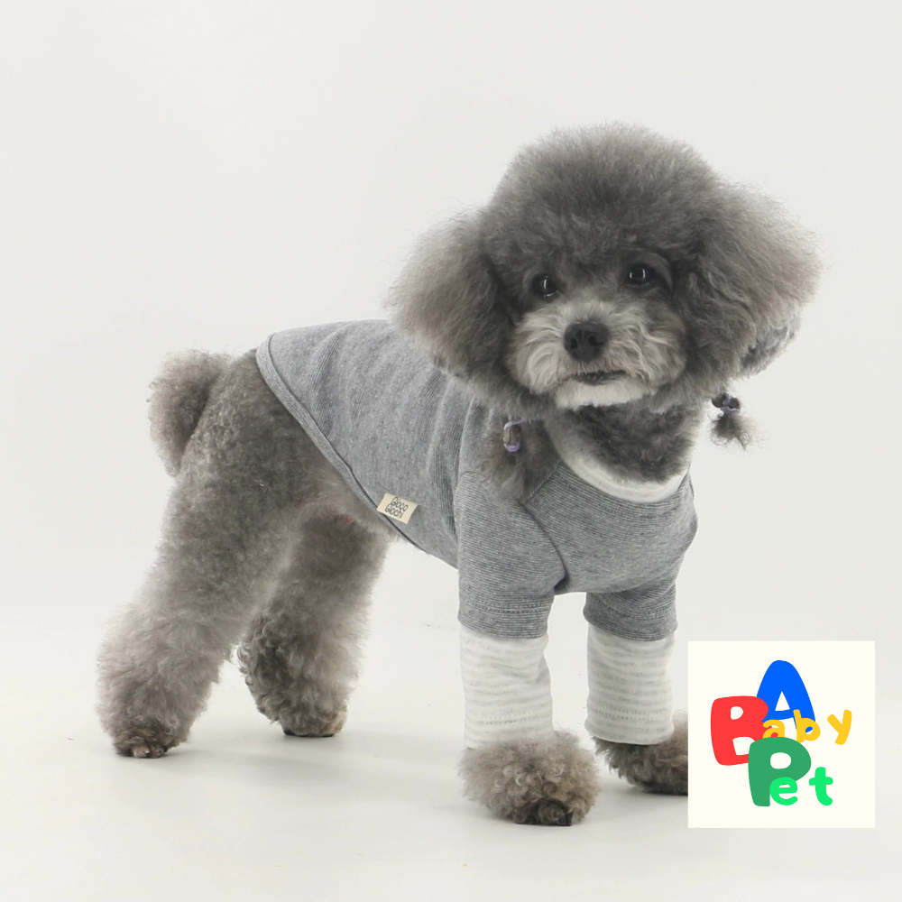 Original Pet Style Spring/Autumn Pure Cotton Striped Crew Neck Teddy Bear T-Shirt (Two-Piece Style)