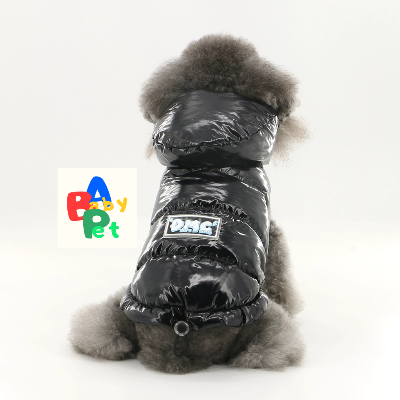 Original Autumn/Winter Black Glossy Waterproof Down Vest for Teddy Dogs with Detachable Hood