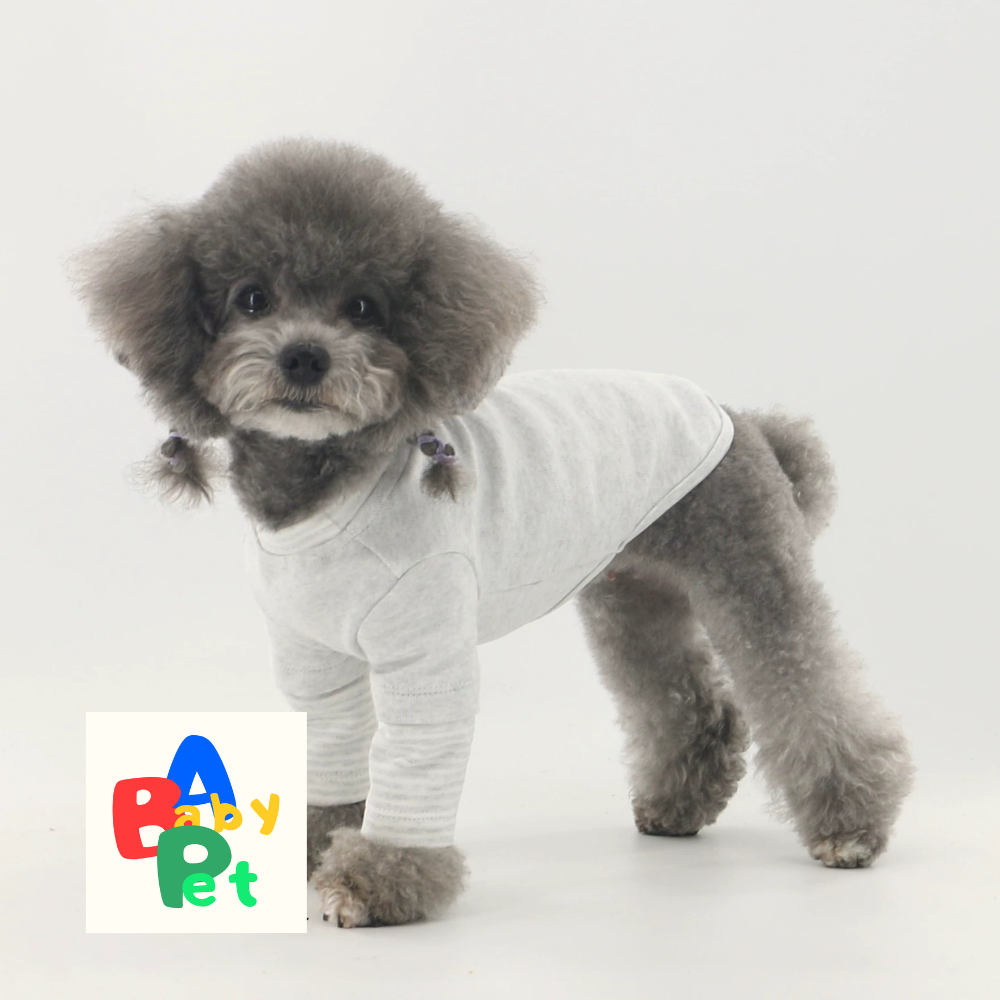 Original Pet Style Spring/Autumn Pure Cotton Striped Crew Neck Teddy Bear T-Shirt (Two-Piece Style)